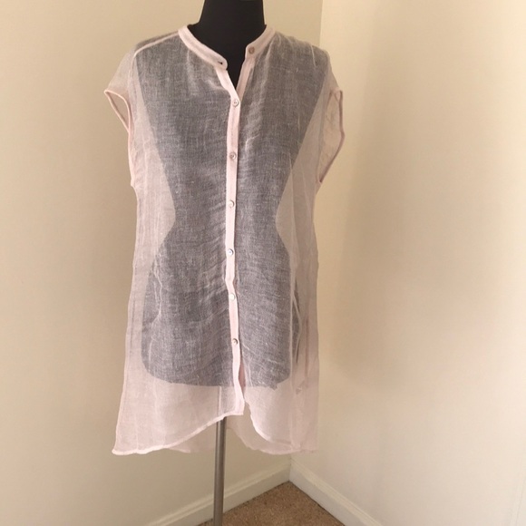 NWT! EILEEN Fisher S/P mandarin collar mesh shirt - Picture 2 of 8